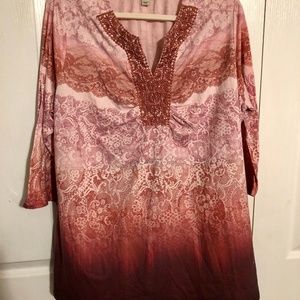 Live and let Live Plus Size Long Pink Ombre Tunic